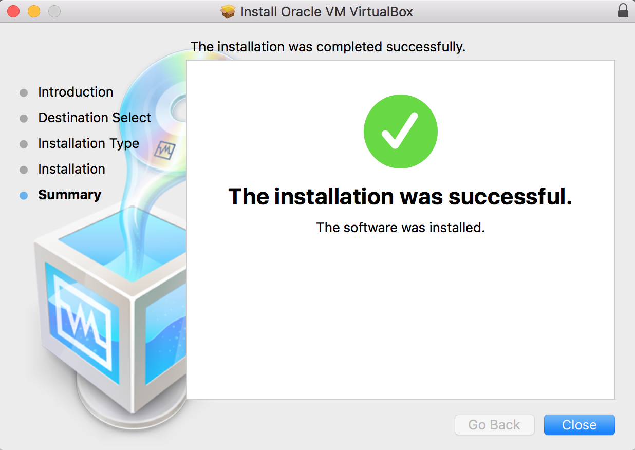 VirtualBox Installation Complete Message