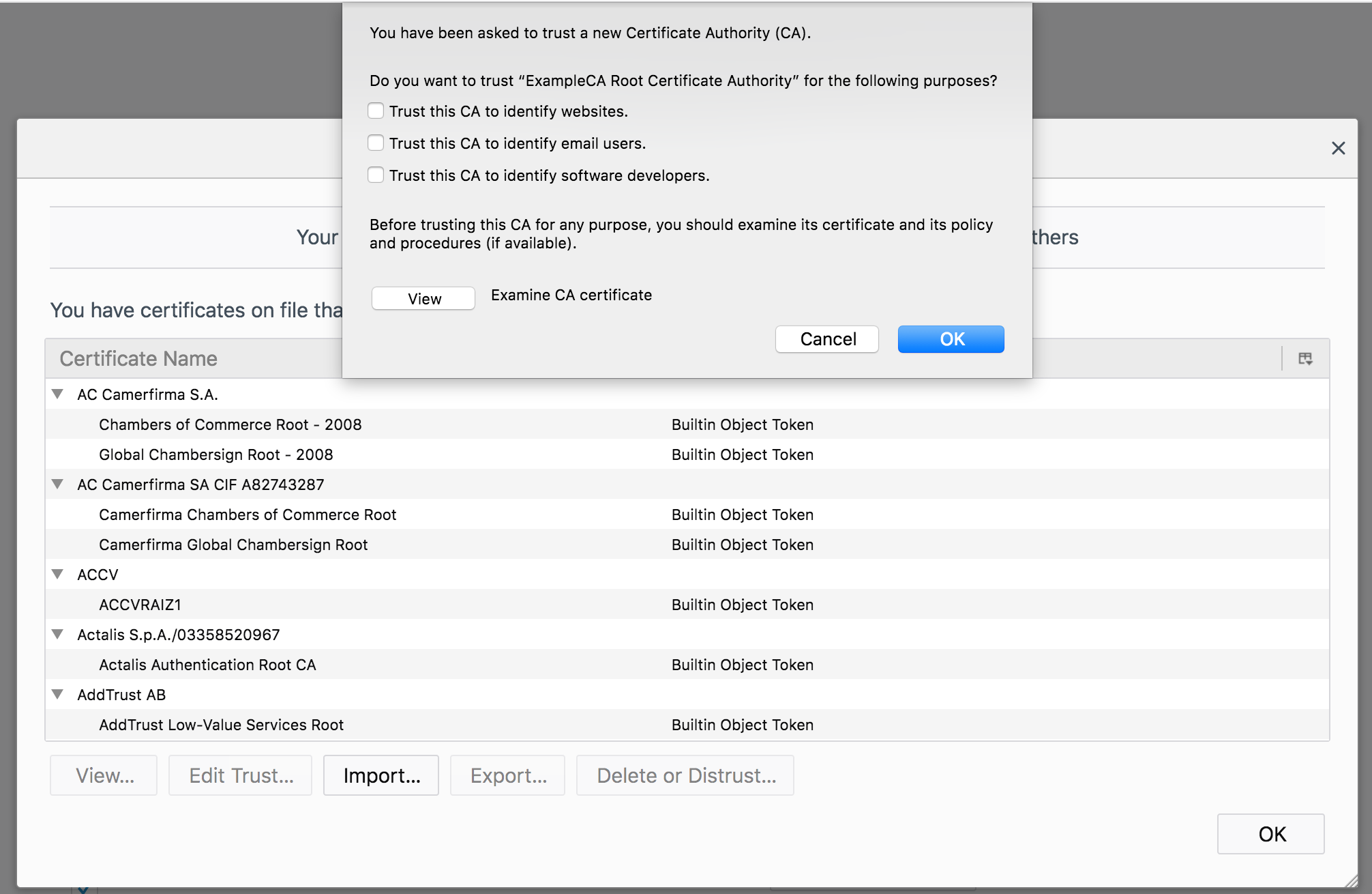 Importing SSL root certificate in Firefox